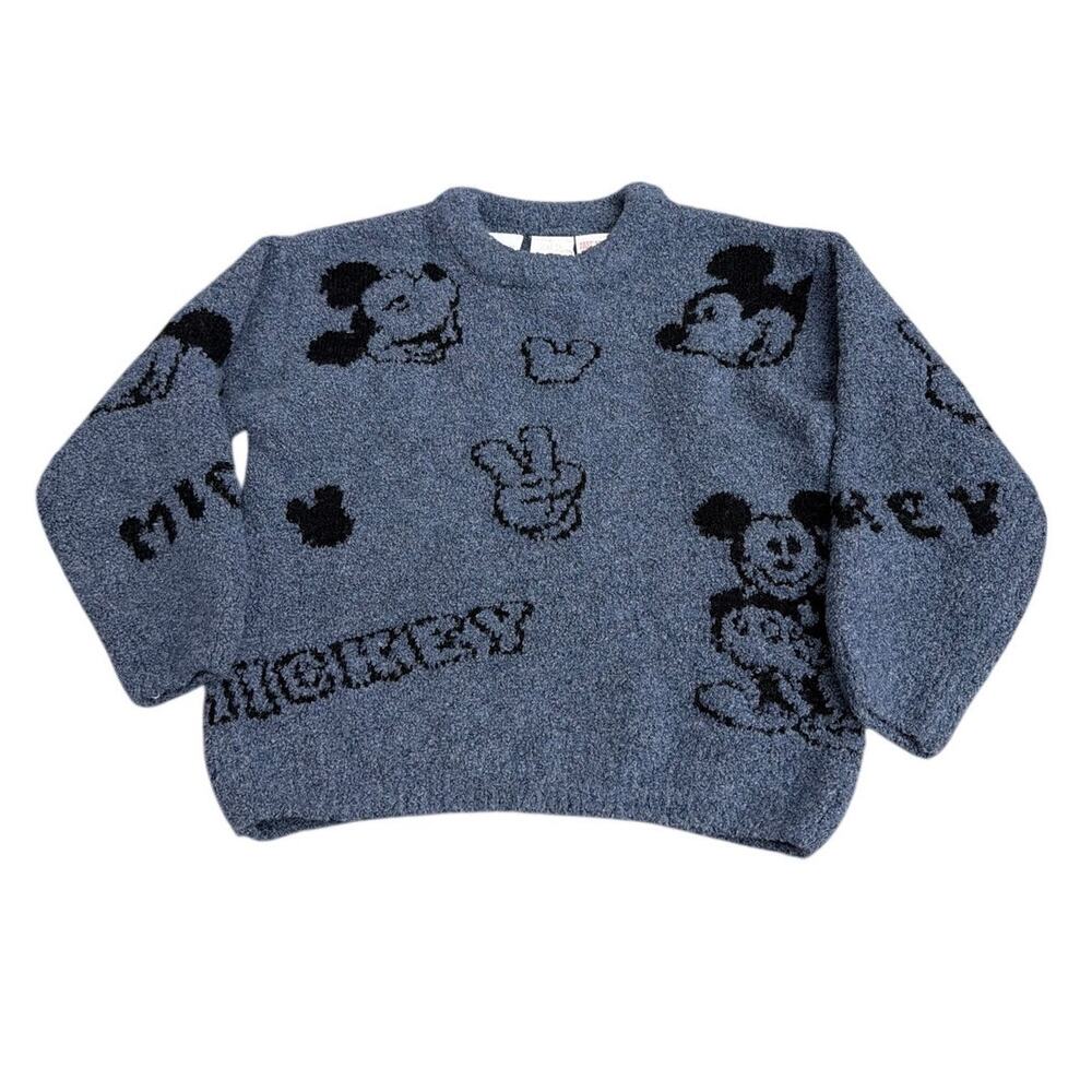 Zara X Disney Micky Mouse Knit Pullover Sweater Blue Gray Kids Size 6 New NWOT